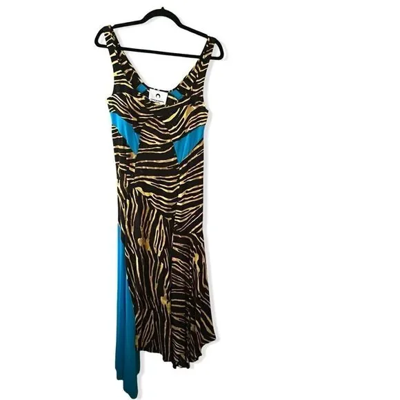 Marine Serre printed mixed media asymmetrical midi dress $1745 NWT Sz L - Picture 9 of 16